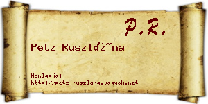 Petz Ruszlána névjegykártya